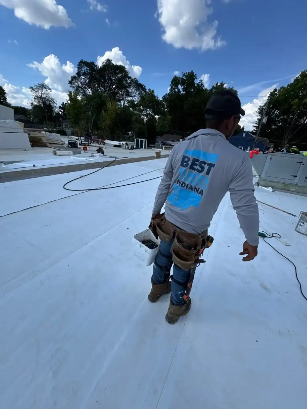Tarping and dry-in on a Lewisville commercial roof